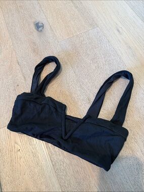 l*space Black Ribbed V-Notch Bikini Top